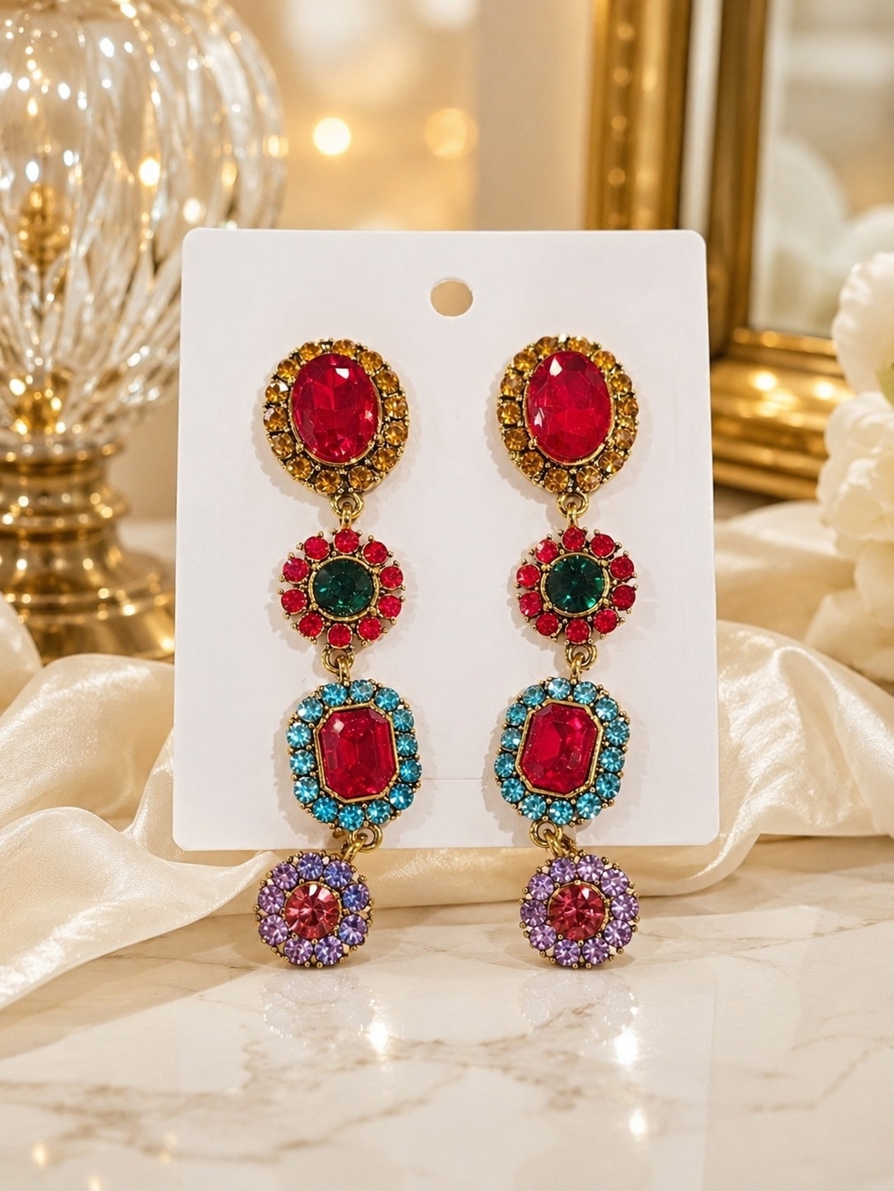 Multicolor Gem Drop Earrings - Women Jewelry